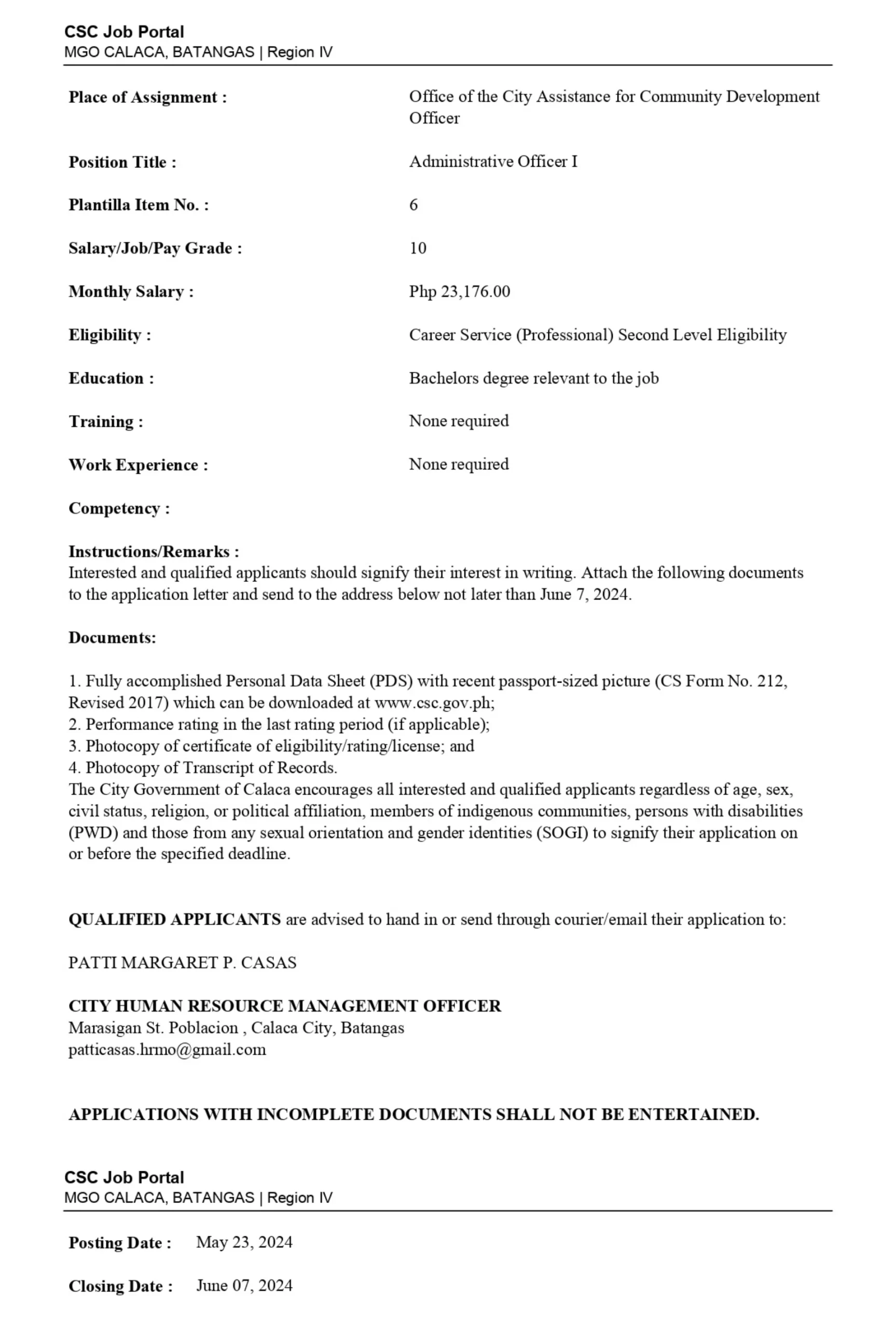 Administrative Officer I