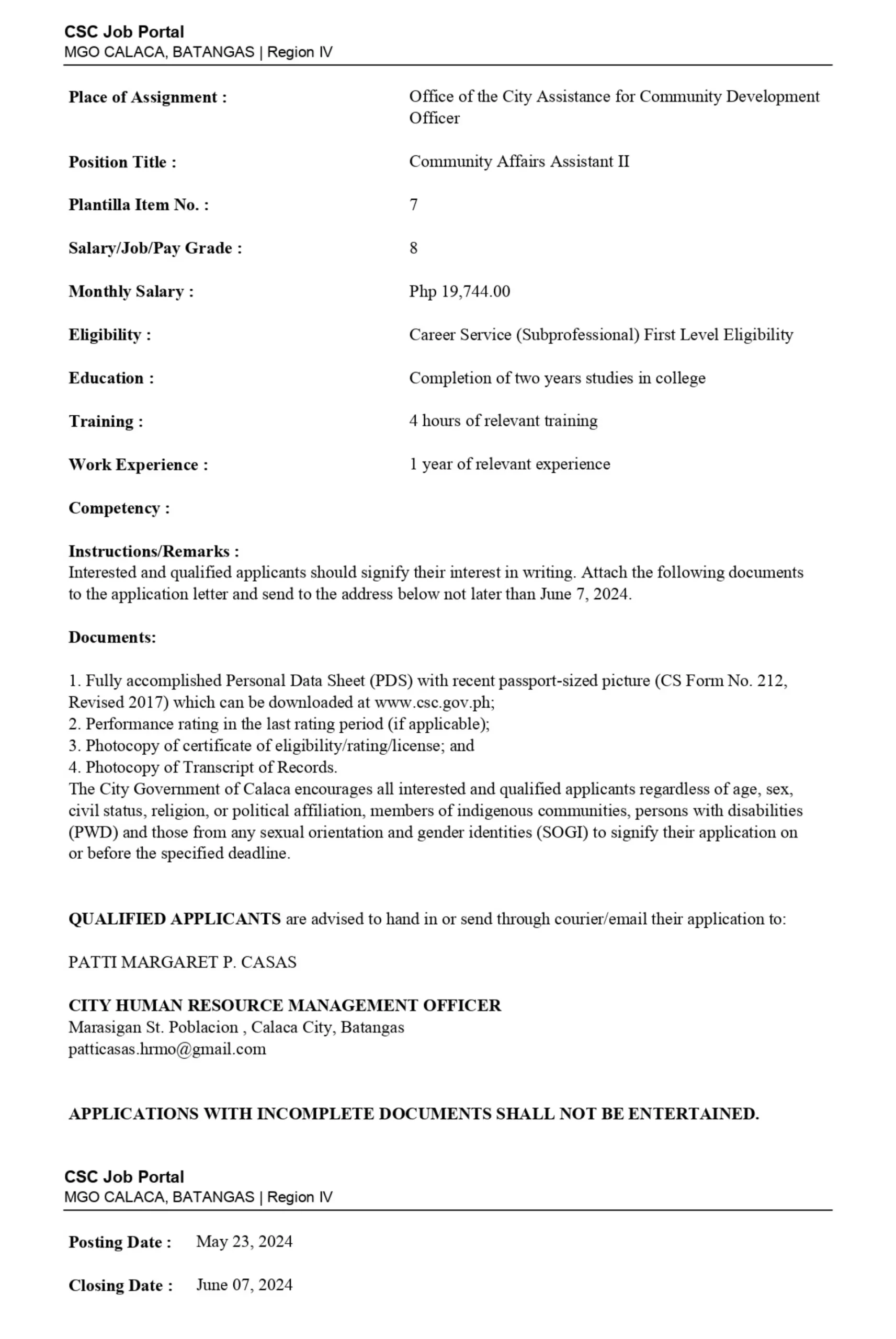 Community Affairs Assistant II