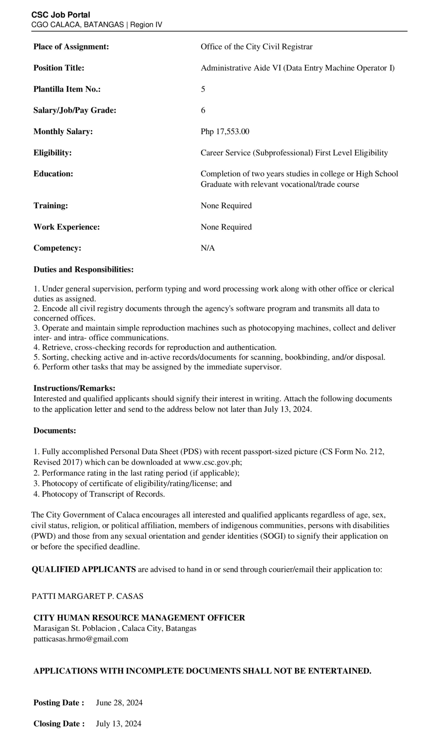 Administrative Aide IV (Data Entry Machine Operator I)