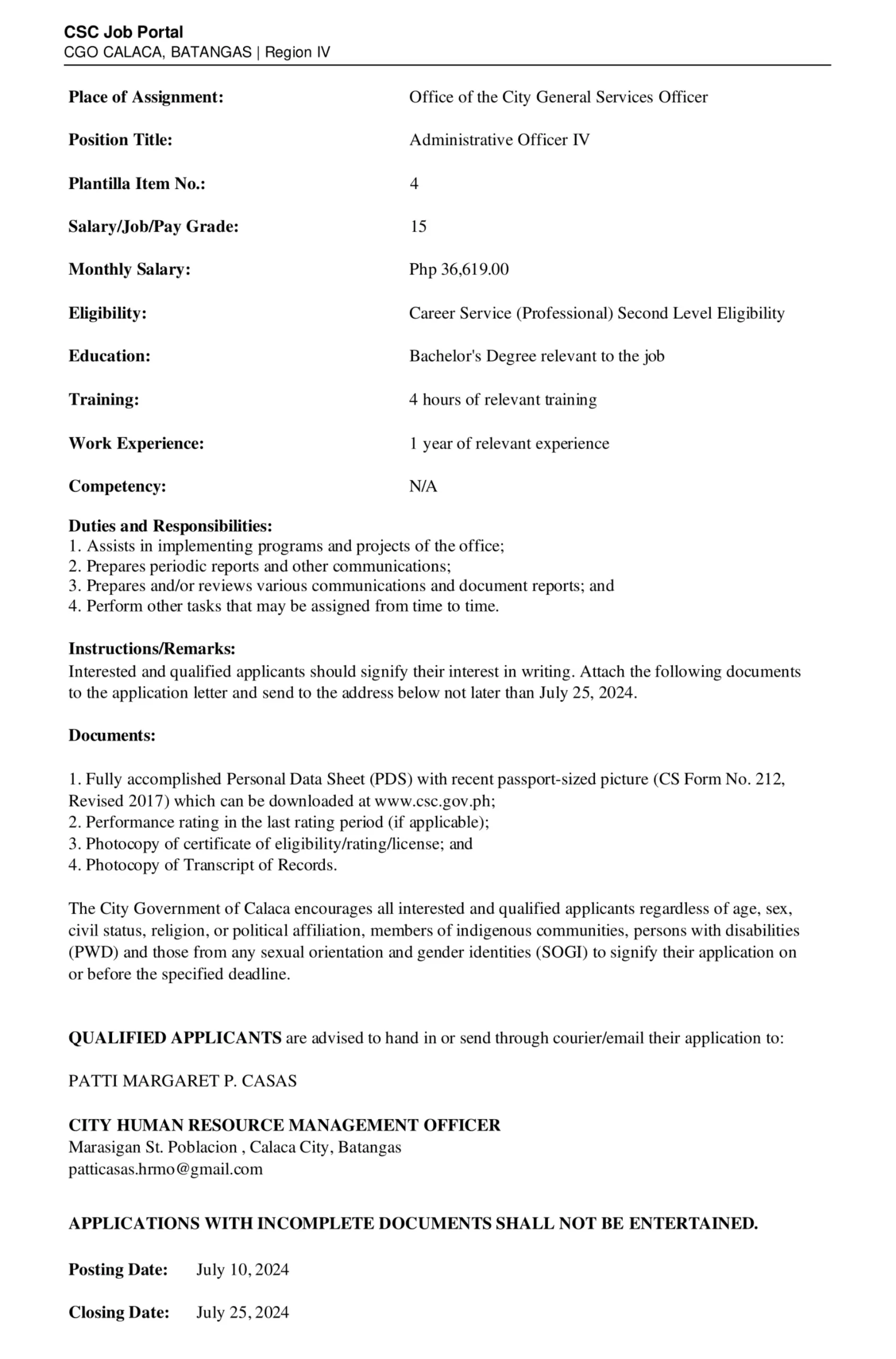 Administrative Officer IV