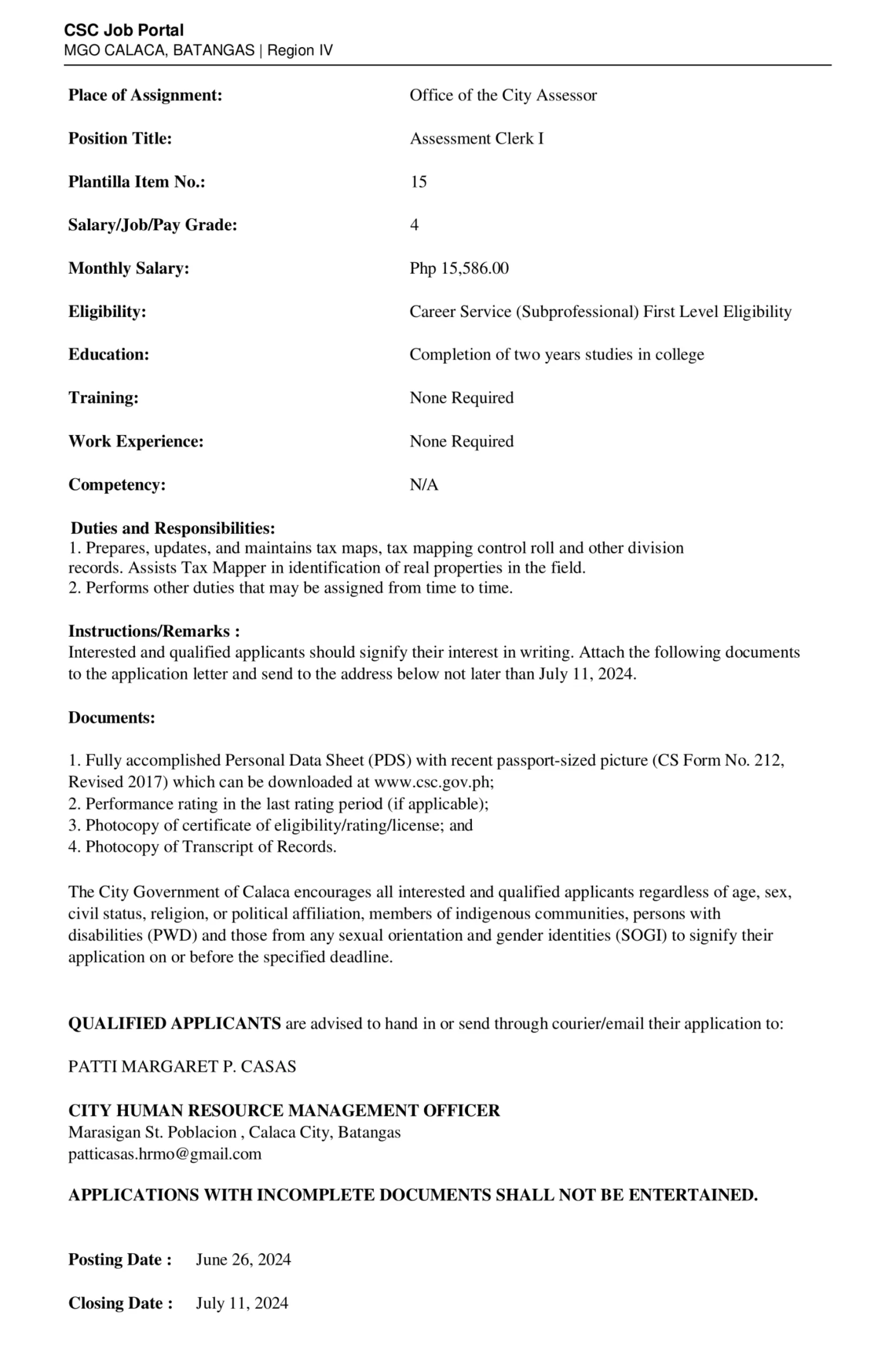 Assessment Clerk I (1)