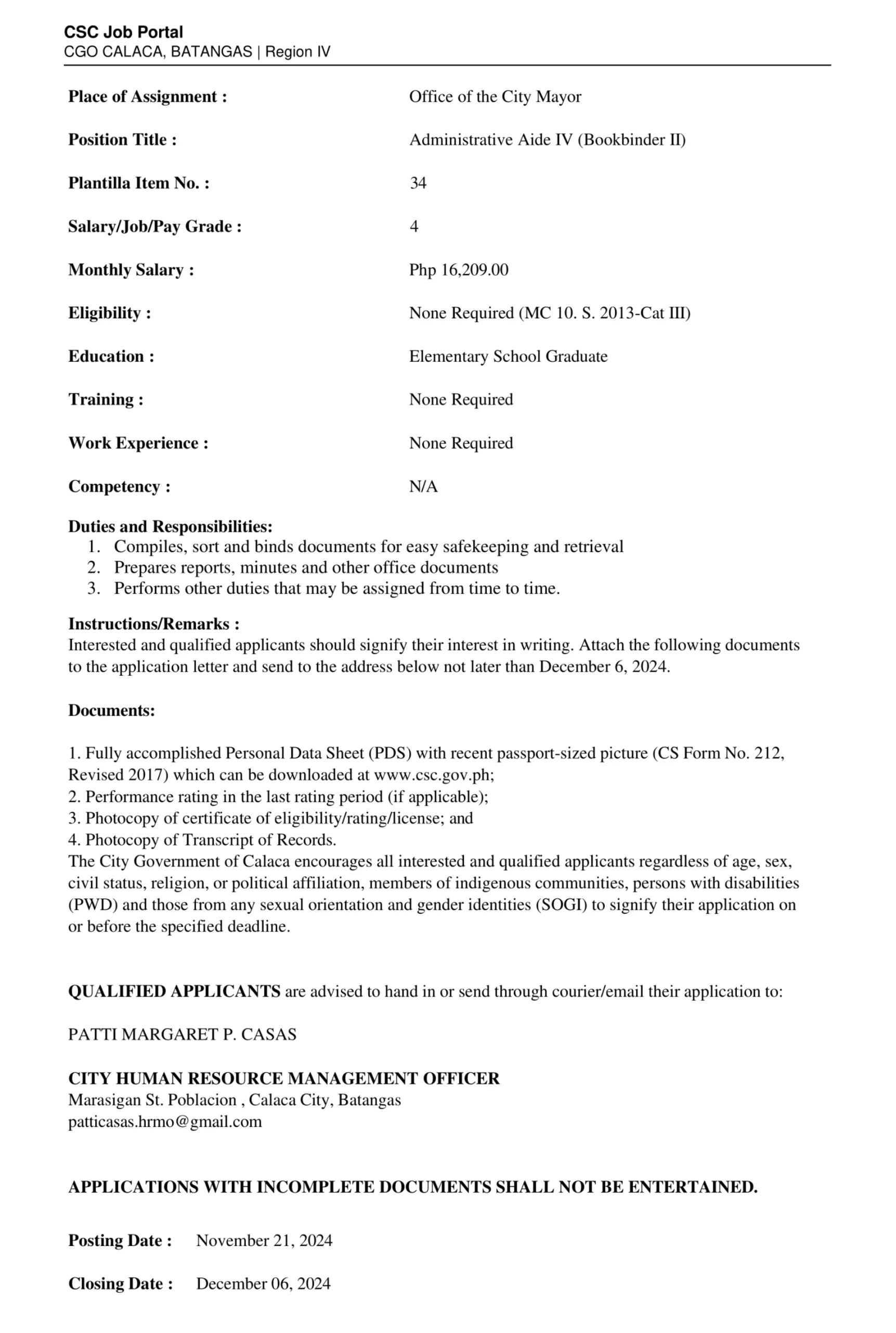 Administrative Aide IV (Bookbinder II)